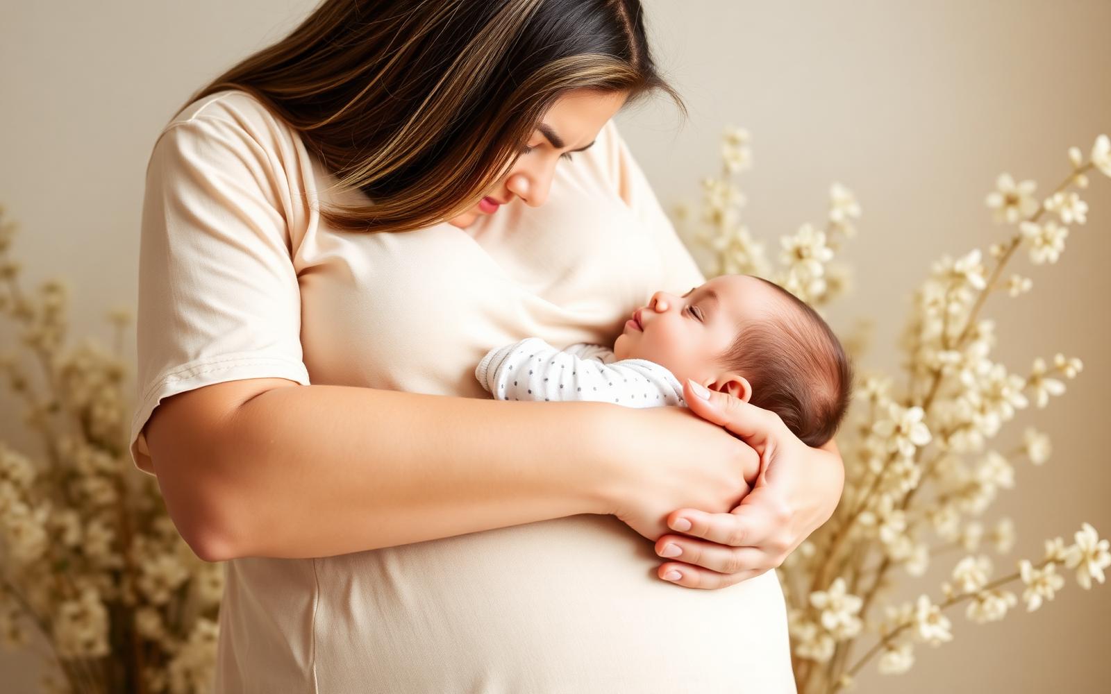 Mãe abraçando o bebê